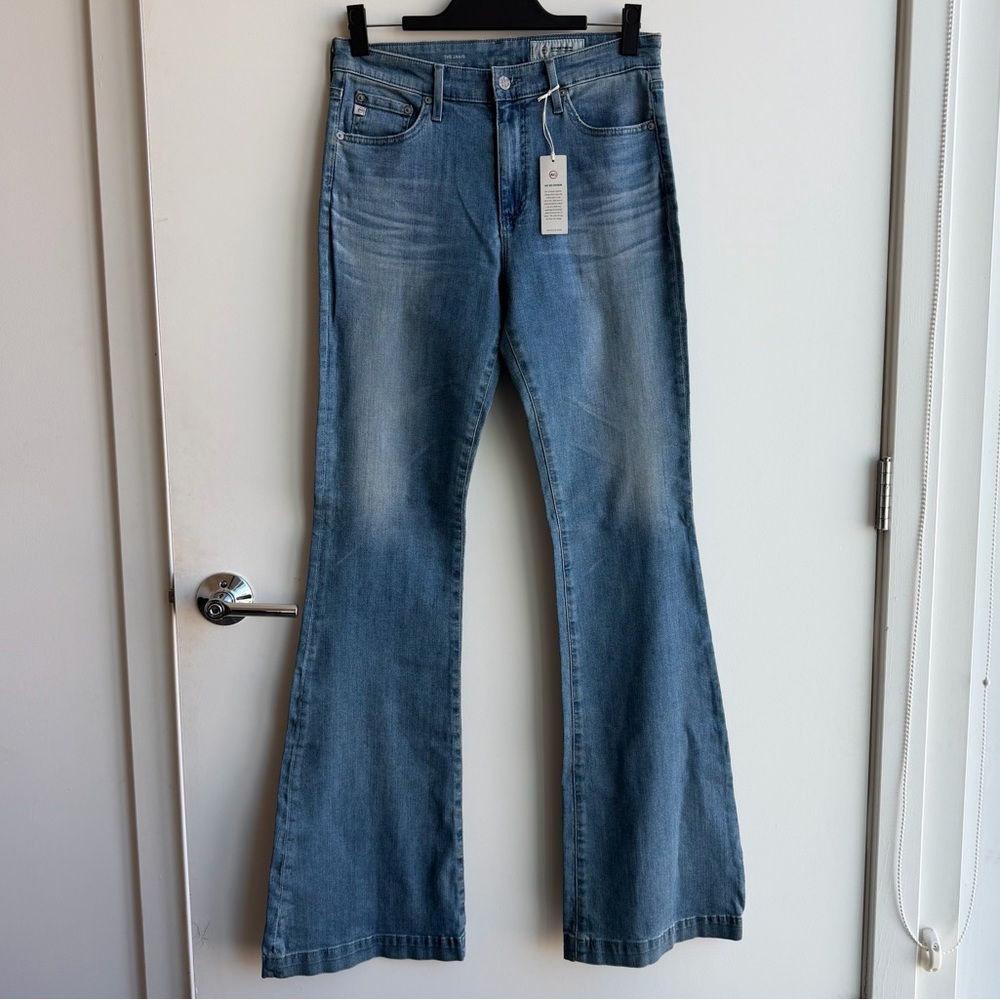 AG Adriano Goldschmied The Janis High Rise Flare 15 Year Lead Blue Aged NWT 30